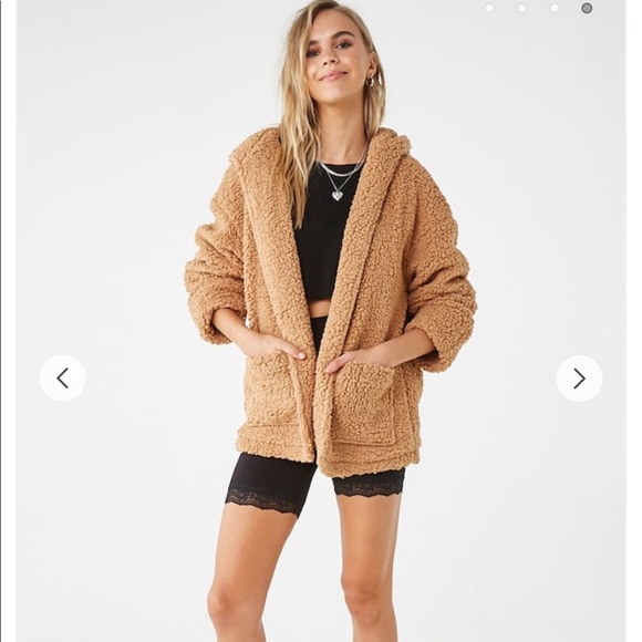 Forever 21 Jackets & Blazers - Camel Tan Teddy Bear Soft Jacket Coat with Hood